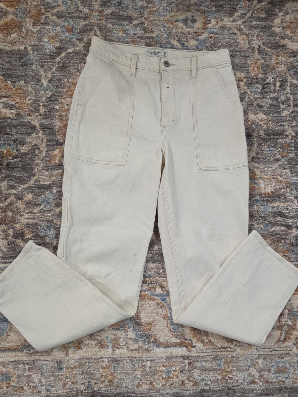 Abercrombie & Fitch Women's Utility Cargo Jeans in Off-White